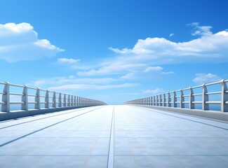 Fototapeta premium Asphalt road under blue sky with white clouds, perspective view.