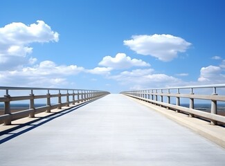 Asphalt road under blue sky with white clouds, perspective view.