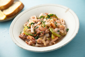 Healthy seafood ragout with courgette