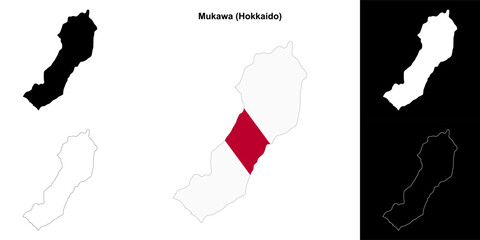 Mukawa (Hokkaido) outline map set