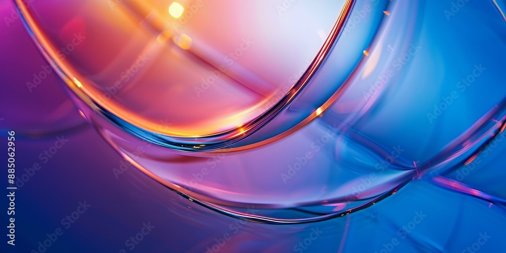 Poster abstract glass design with colorful reflections, showcasing modern elegance and fluid shapes in a br