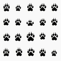 Fototapeta premium Paw footprint icon, animal foot print, dog step, wolf trail, bear trace silhouette, paw footprint on white