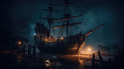 Ship in the night, AI generated image