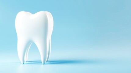 Close-up of a white tooth on a blue background with free place for text. Dental medical background.