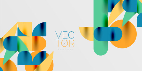 Circles, semi circles, squares and round shapes mosaic techno art. Vector Illustration For Wallpaper, Banner, Background, Card, Book Illustration, landing page
