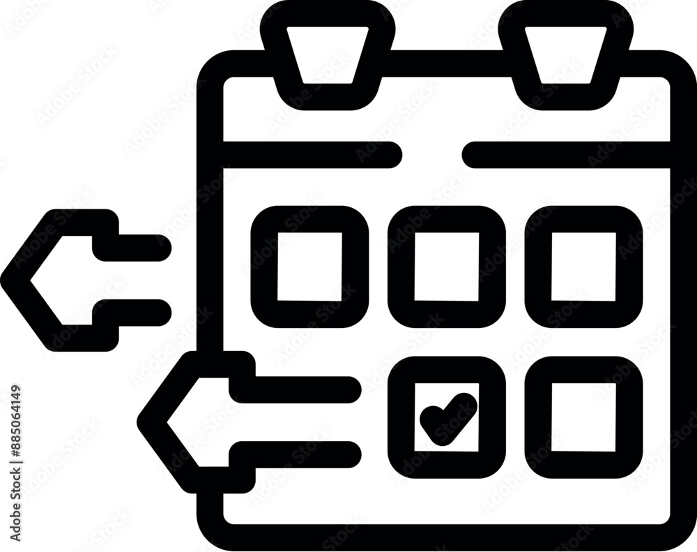 Poster bold icon of a calendar showing the passage of time with arrows pointing to a checked box