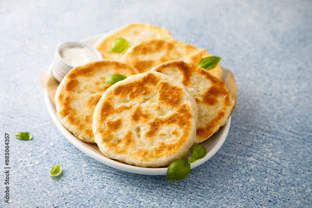 Poster homemade flatbread with yogurt