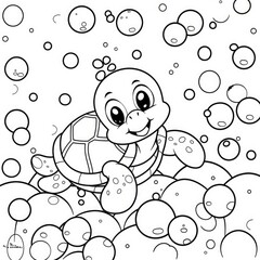 Fototapeta premium A stylized illustration of a cute turtle, a coloring book for children and adults, promoting marine life awareness