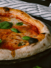 Delicious beautiful pizza Margherita close up