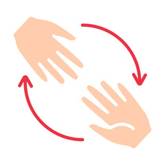 Obraz premium Hands exchanging line icon. Help, support, care, exchange, connection, giving, hands, symbol, sharing, community, kindness, cooperation, humanity, donation, teamwork, touch, partnership, aid.
