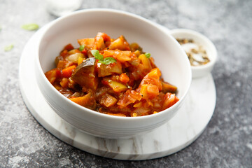 Healthy harvest ragout with eggplant and tomato
