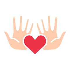 Hands with heart line icon. Love, care, support, charity, compassion, kindness, community, hands, heart, symbol, protection, help, humanity, affection, connection, empathy, wellness.