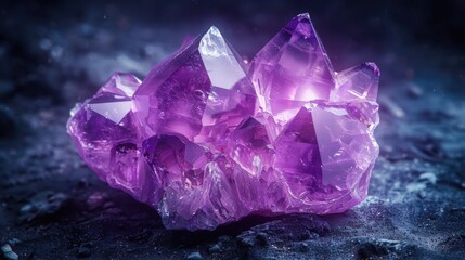 Obraz premium Stunning Close-Up of Purple Amethyst Crystal Cluster on Dark Background with Soft Lighting