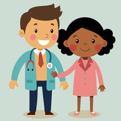 Vector illustration of a doctor with an African American girl,  creations AI