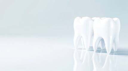 Dental care background featuring 3D white teeth.