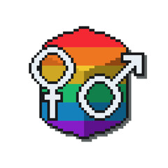 Fototapeta premium Gender Equality Symbol with Pride Rainbow Cube, Pixel Art Icon, Isolated