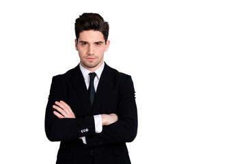 Portrait of charming strict executive leader leadership feel glad relaxed ready for project...