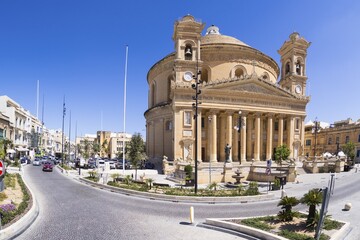 Panoramic picture of the rotunda of Mosta on Malta with a deserted forecourt