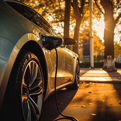 Naklejka premium Modern fast electric vehicle chargers for charging car in park