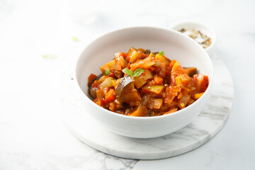 Healthy harvest ragout with eggplant and tomato