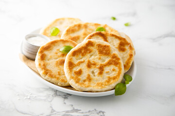 Homemade flatbread with yogurt