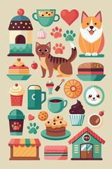Obraz premium Pet Café Design Elements Illustration