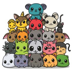 Obraz premium A vector illustration of the Year of the Rat, featuring the 12 Chinese horoscope animals, each full of cultural significance