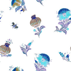 Floral seamless pattern, a small bunch of flowers isolated on a white background