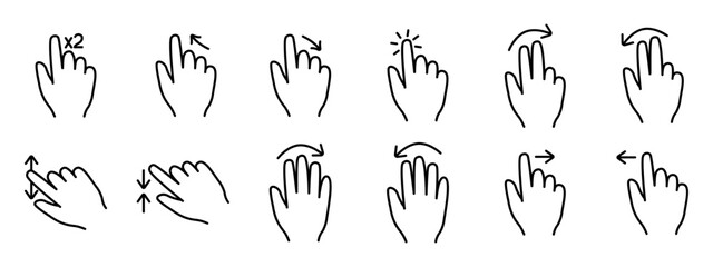 Touch pad icon. Index finger, doubleclick, decrease, increase, turn, rotation, approximation, press, Scrolling, click, arrow, sensor, turn. Zoom in, move, response time, x2