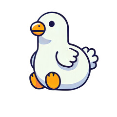 A cute cartoon illustration of a white goose sitting down