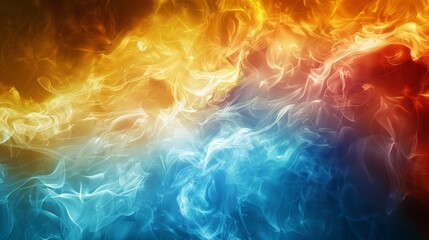 Vibrant fusion of blue and orange smoke creating abstract patterns energy concept