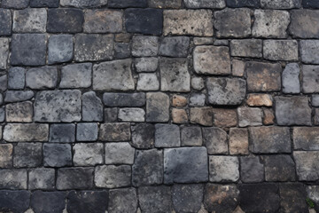 Fototapeta premium Processed collage of old european cobble stone pavement texture. Background for banner