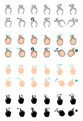 Gesture set icon. Swipe, tap, doubleclick, rotate, pinch, zoom, scroll, gesture, touchscreen, interaction, user interface, hand movement, multitouch, gesture, swipe, pinch, control