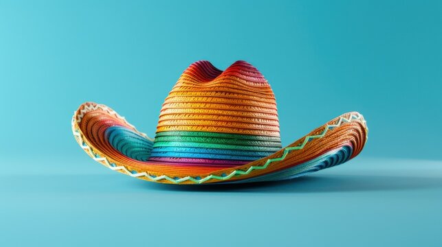 mexican sombrero, 3d style , blue background