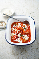 Shrimps with tomato sauce and Feta cheese