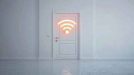 WiFi icon on the door, wireless network concept.