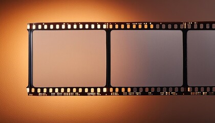 Old film strips, film reels, old film stript on an orange background, film reels background,