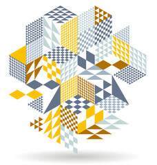 Abstract vector art with 3D isometric cubes geometric background, op art blocks with different forms isolated, polygonal graphic design, cubical theme.