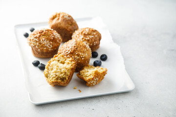 Homemade honey muffins with sesame