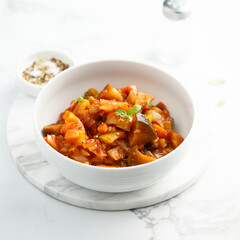 Healthy harvest ragout with eggplant and tomato