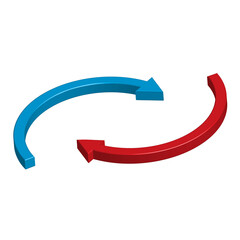 Red and blue arrow looping symbol in circle direction realistic 3d icon design for element