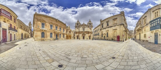 Panoramic picture of St. Paul's Cathedral in the historic Maltese city of Mdina with a deserted forecourt © Aquarius