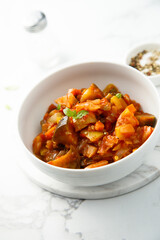 Healthy harvest ragout with eggplant and tomato