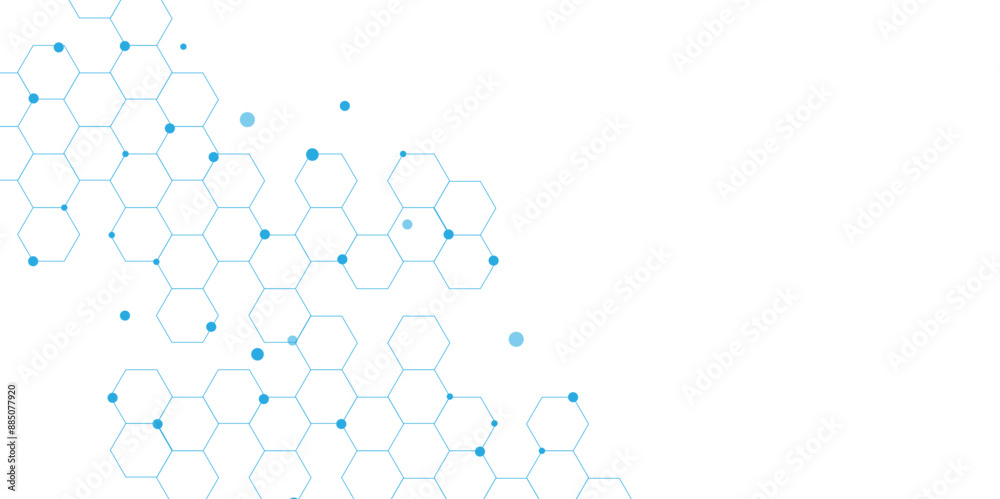 Poster Vectors Digital technology and science background, Abstract futuristic hexagon shape pattern connection in blue technology background.