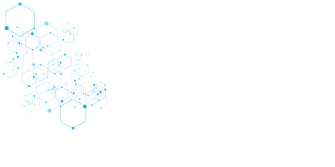 Blue hexagon diagram on white background. Geometric hexagon. Computer network concept