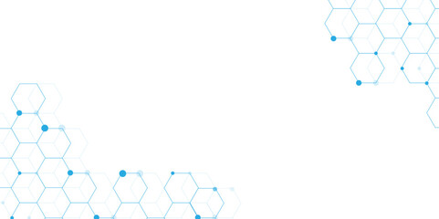 Vectors Geometric abstract background with blue hexagons. Science technology and medical concept. Communication and structure molecule.