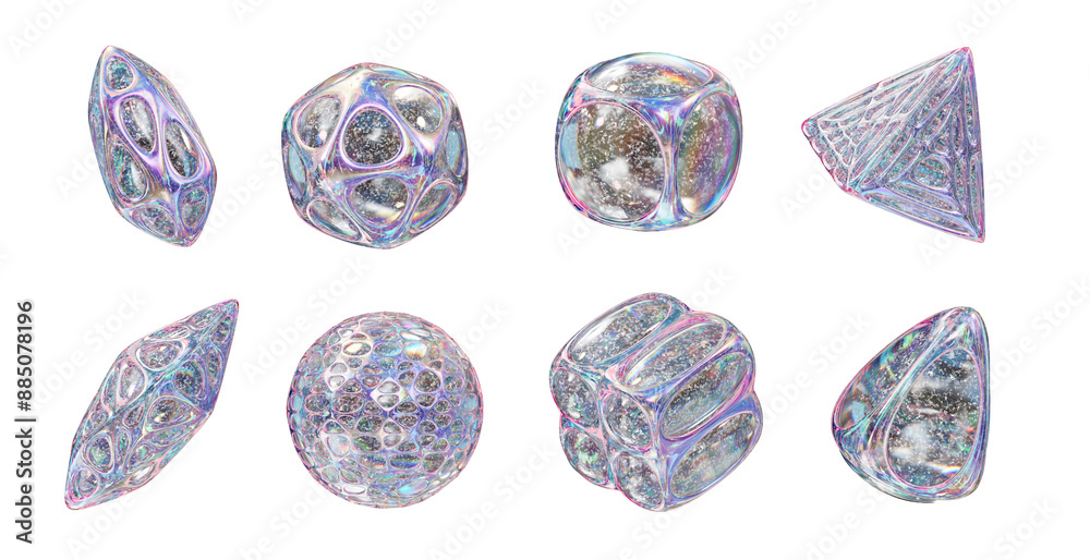 Poster holographic element set pack isolated background 3d rendering
