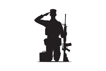 an army soldier saluting silhouette. soldier saluting on the on white background