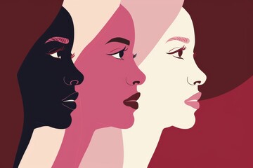 Multi-ethnic, three young women in united tops on beige background, group yoga fitness exercises.. Beautiful simple AI generated image in 4K, unique.