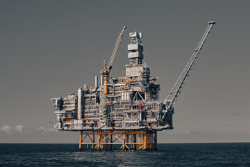 Panoramic view of offshore jack up rig in the sea in the day.